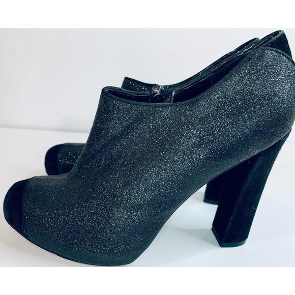 Sam Edelman Black Glitter Chunky Heel Ankle Boot size 8m‎ - Picture 1 of 9